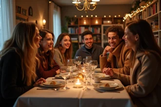 Amis en hiver autour d une table chaleureuse