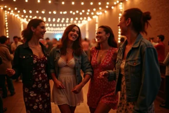Groupe de femmes dansant dans un bar de nuit à Strasbourg lors d'une soirée animée
