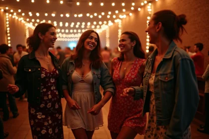 Groupe de femmes dansant dans un bar de nuit à Strasbourg lors d'une soirée animée