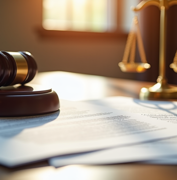 Bureau de juge avec documents et balance de justice