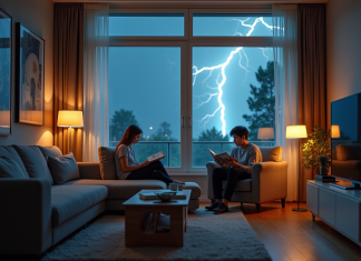 Choisir et utiliser une cage de Faraday durant les orages Cage Faraday moderne dans un salon lumineux et cosy avec famille