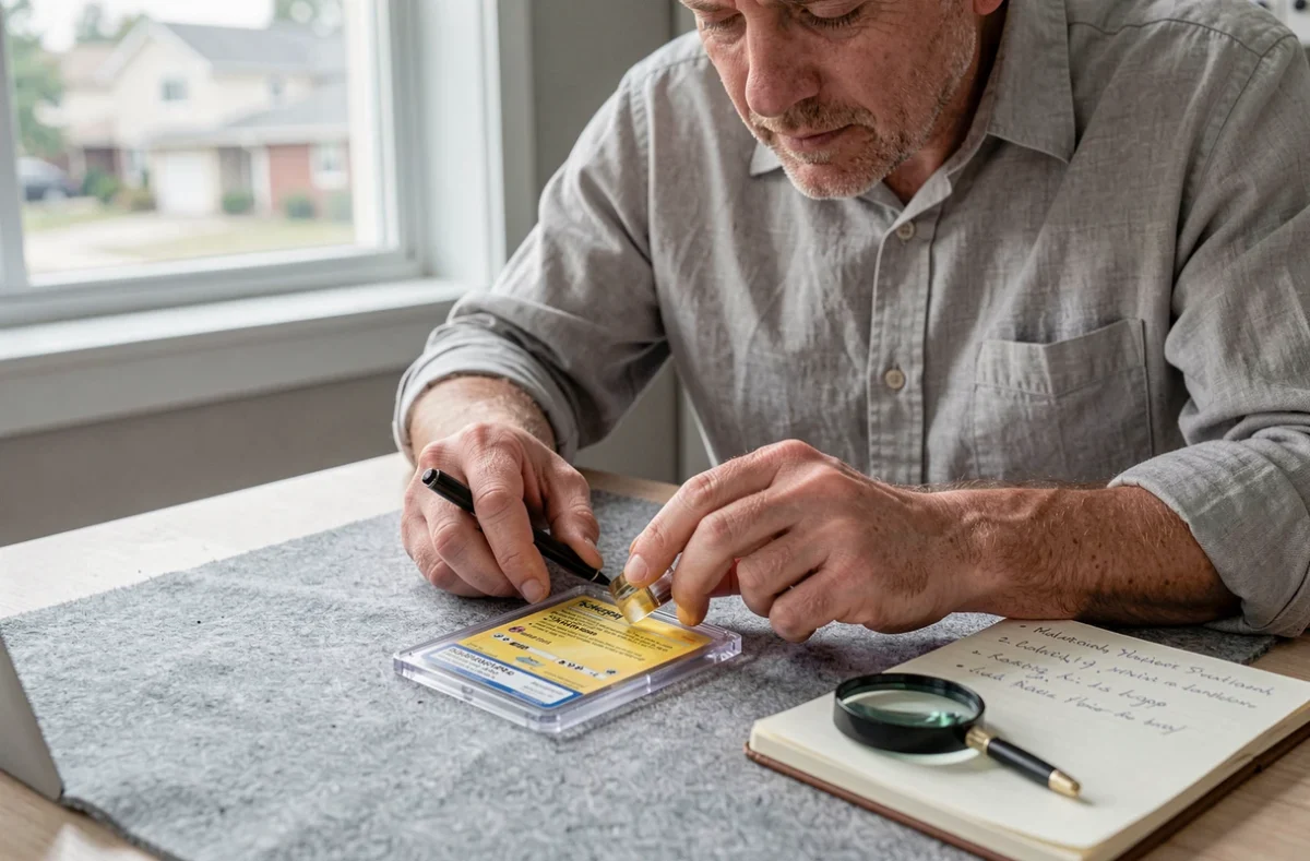 Homme photographiant une carte Pokémon gradée PSA pour documenter son estimation de valeur