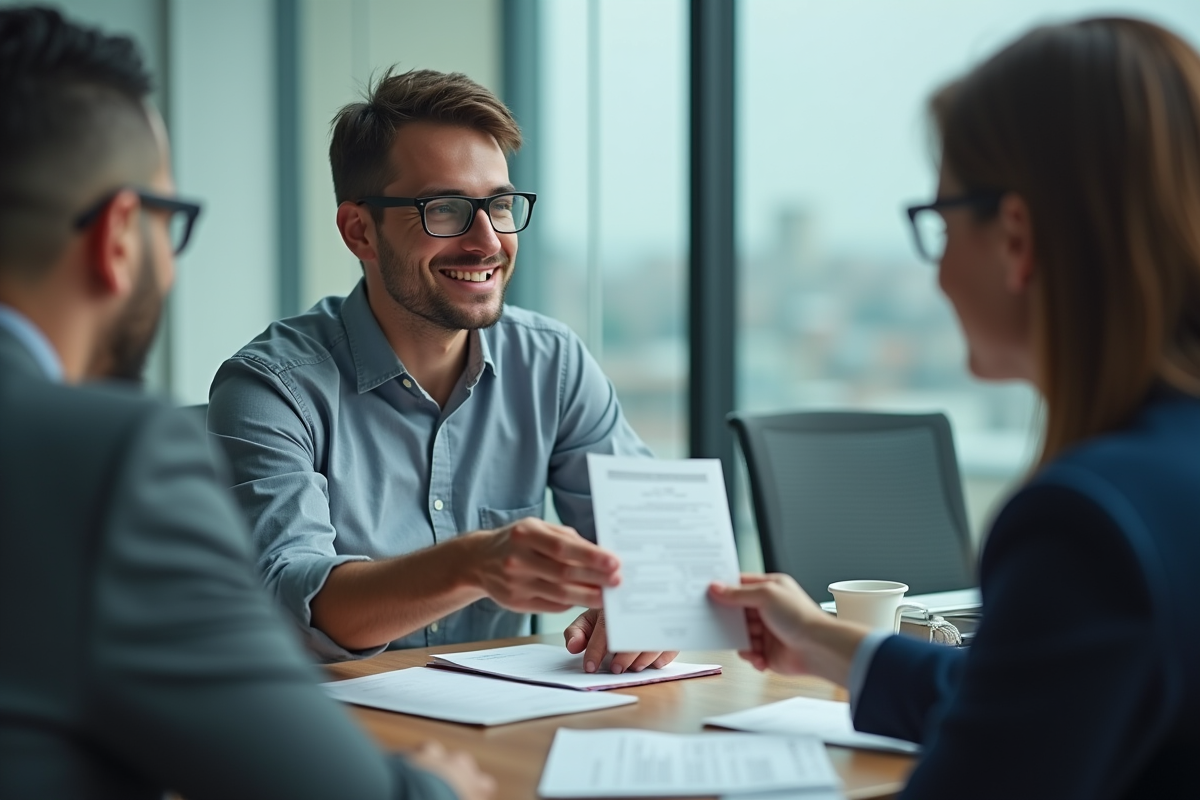 Homme jeune discutant de remboursement avec un client