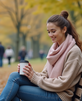 Jeune femme souriante assise dans un parc en automne