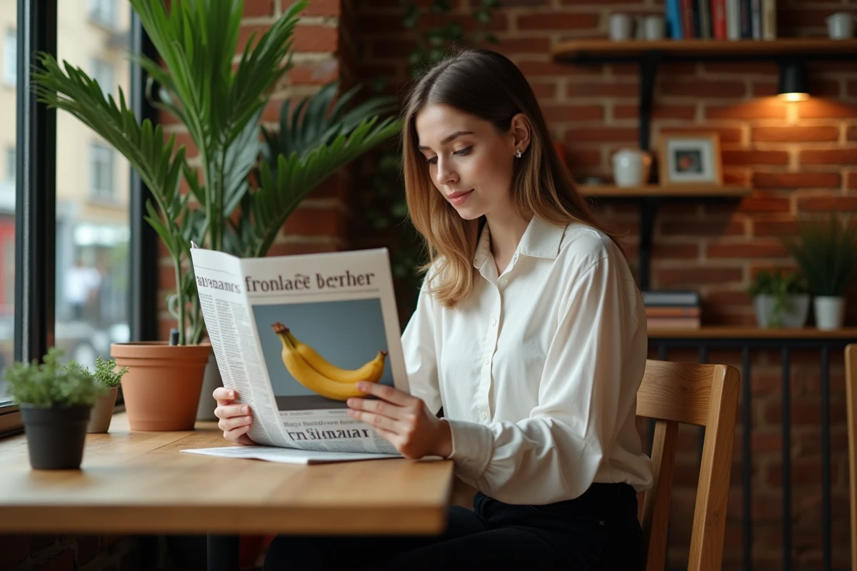 Jeune femme lisant un article sur l