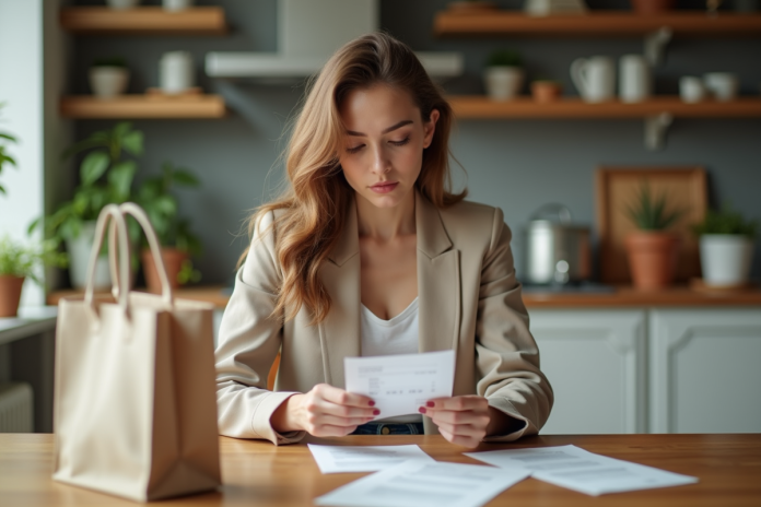 Jeune femme en blazer et jeans dans une cuisine moderne
