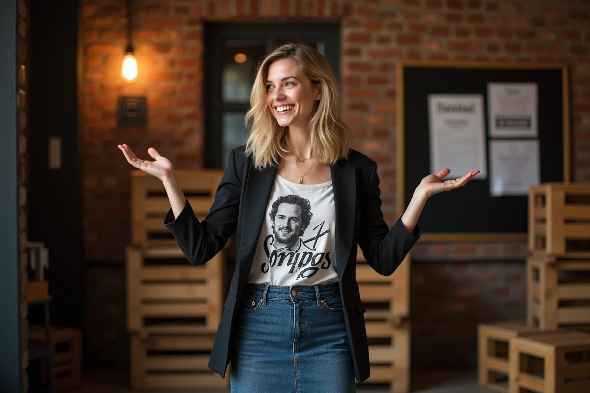 Femme blonde en scène dans un club de comédie