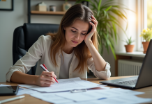 Jeune femme frustrée au bureau avec lettre de demission