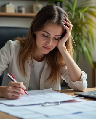 Jeune femme frustrée au bureau avec lettre de demission