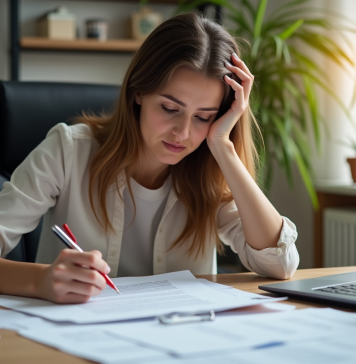 Jeune femme frustrée au bureau avec lettre de demission