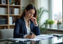 Femme d affaires en bureau moderne pour article finance
