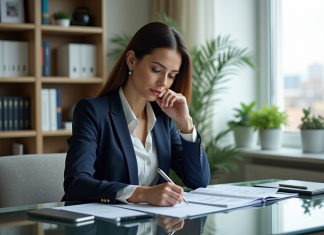 Optimisez votre capacité d’emprunt et maîtrisez votre taux d’endettement : conseils et stratégies efficaces Femme d affaires en bureau moderne pour article finance