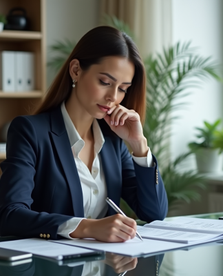 Femme d affaires en bureau moderne pour article finance