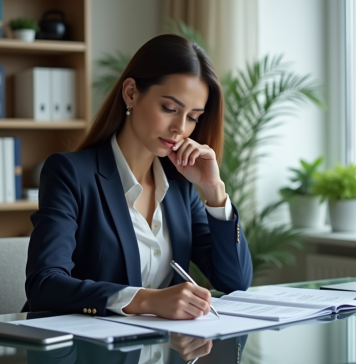 Femme d affaires en bureau moderne pour article finance