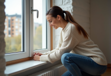 Isolation rentable : choisir la meilleure option pour économiser Femme examine l'isolation de la fenetre dans un appartement