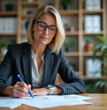 Exemple circulaire : définition, caractéristiques et usages dans la pratique Femme d affaires en réunion dessinant un diagramme