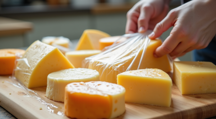 Différentes variétés de fromage emballées pour congélation