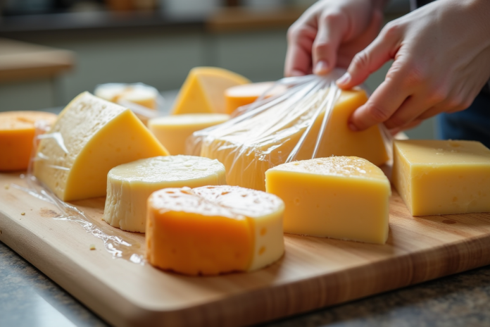 fromages-emballes-congelation Différentes variétés de fromage emballées pour congélation