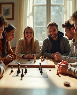 Groupe d'amis jouant à un jeu de société lumineux