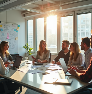 Groupe de professionnels brainstorming dans un bureau moderne