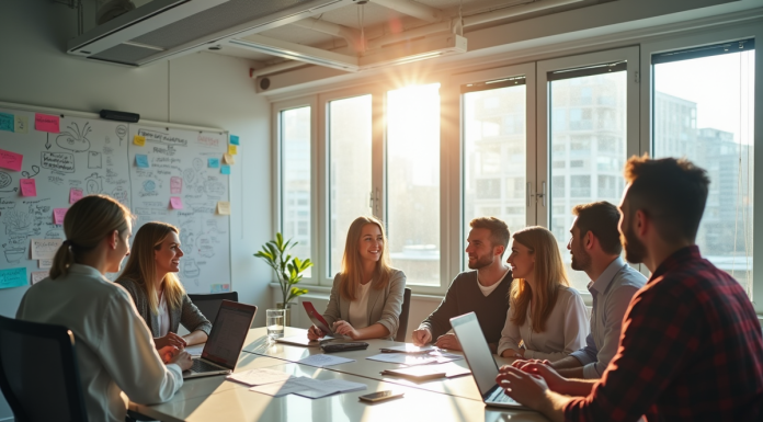 Groupe de professionnels brainstorming dans un bureau moderne