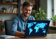 Meilleurs pays pour VPN : VPN 2025, chiffres & astuces Homme détendu utilisant un ordinateur avec VPN dans un appartement