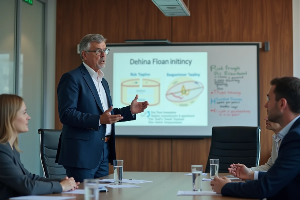 Homme en costume expliquant un diagramme lors d