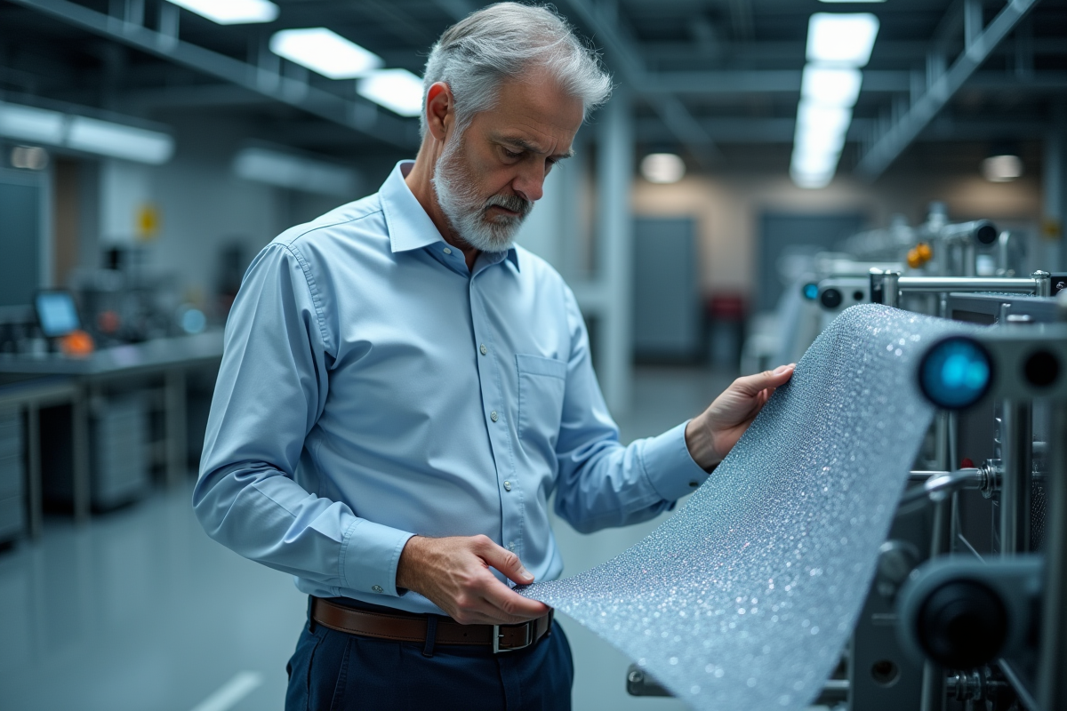 Ingénieur textile examinant un tissu intelligent avec circuits