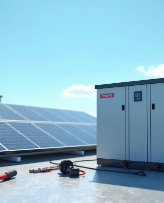 Installation solaire sur toit avec grande batterie de stockage