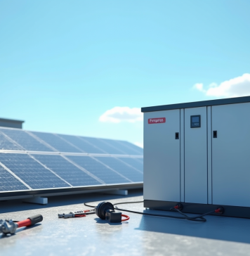 Installation solaire sur toit avec grande batterie de stockage