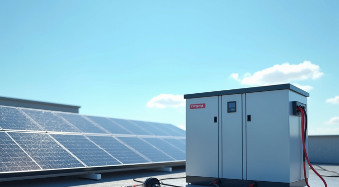 Installation solaire sur toit avec grande batterie de stockage