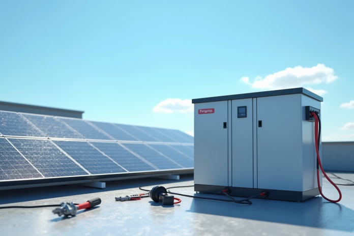 installation-panneaux-solaires-batterie Installation solaire sur toit avec grande batterie de stockage