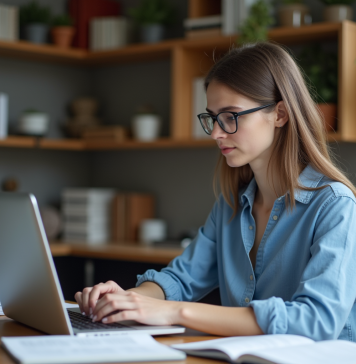 Citer ChatGPT dans vos sources : méthodes et bonnes pratiques Jeune femme en bureau étudiant sur ordinateur pour citation