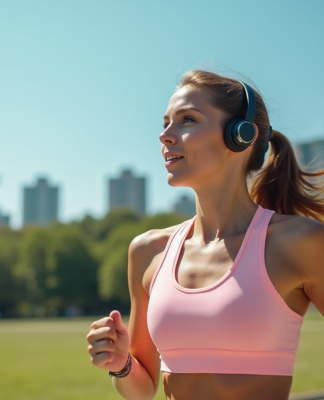 Jeune femme sportive courant en extérieur par beau temps