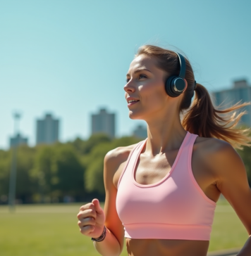 Jeune femme sportive courant en extérieur par beau temps