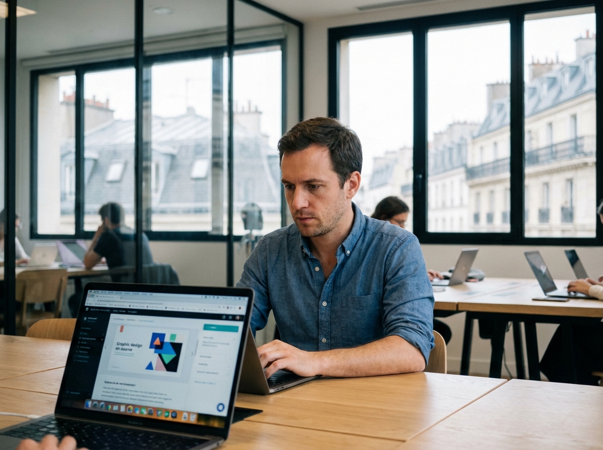 Jeune homme étudiant dans un espace de coworking à Paris