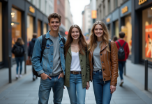 Groupe de jeunes en streetwear dans la ville dynamique