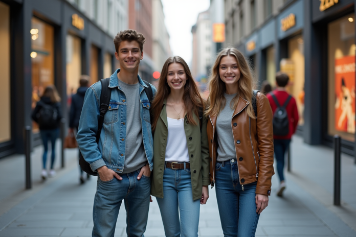 Groupe de jeunes en streetwear dans la ville dynamique