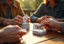 Deux personnes jouant à la crapette avec des cartes traditionnelles en plein jour