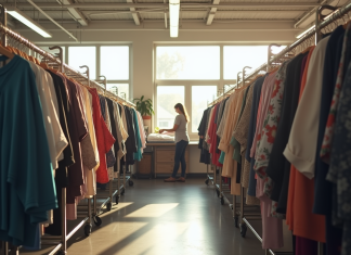 Friperies : Lavent-elles les vêtements avant ? Conseils et pratiques Magasin de friperie bien organisé avec vêtements rangés