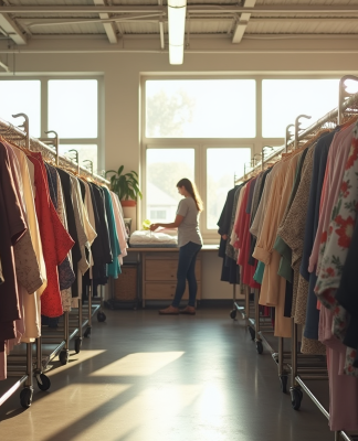 Magasin de friperie bien organisé avec vêtements rangés
