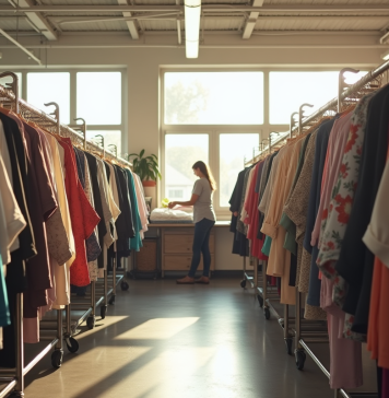 Magasin de friperie bien organisé avec vêtements rangés
