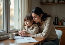Femme et fille dans la cuisine chaleureuse et naturelle