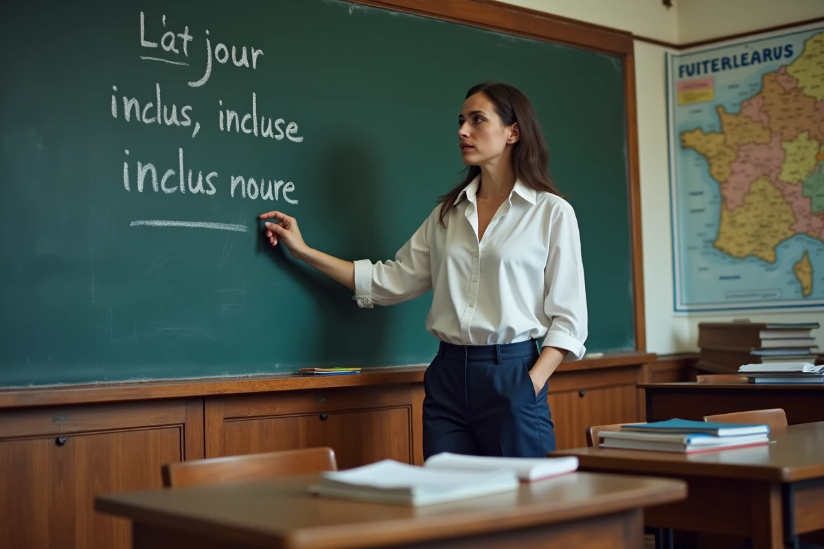 Professeure française en classe expliquant la grammaire