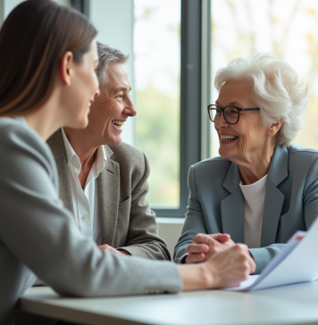 Femme retraitée souriante avec assistante dans un bureau lumineux