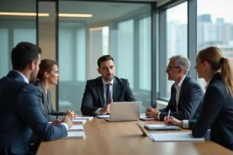 Groupe de managers en réunion dans un bureau moderne